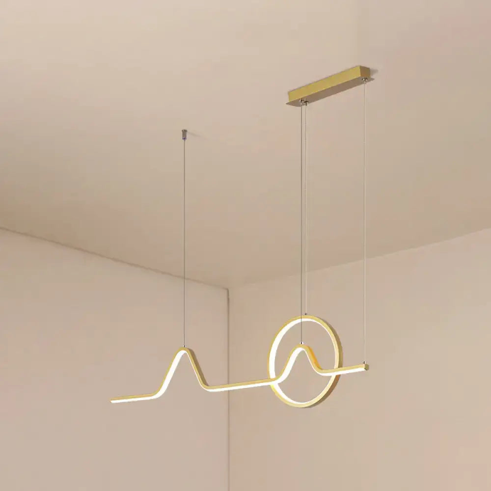 DecorBites minimalist aluminum LED dining room pendant lamp in black gold with white warm remote and abstract wave design
