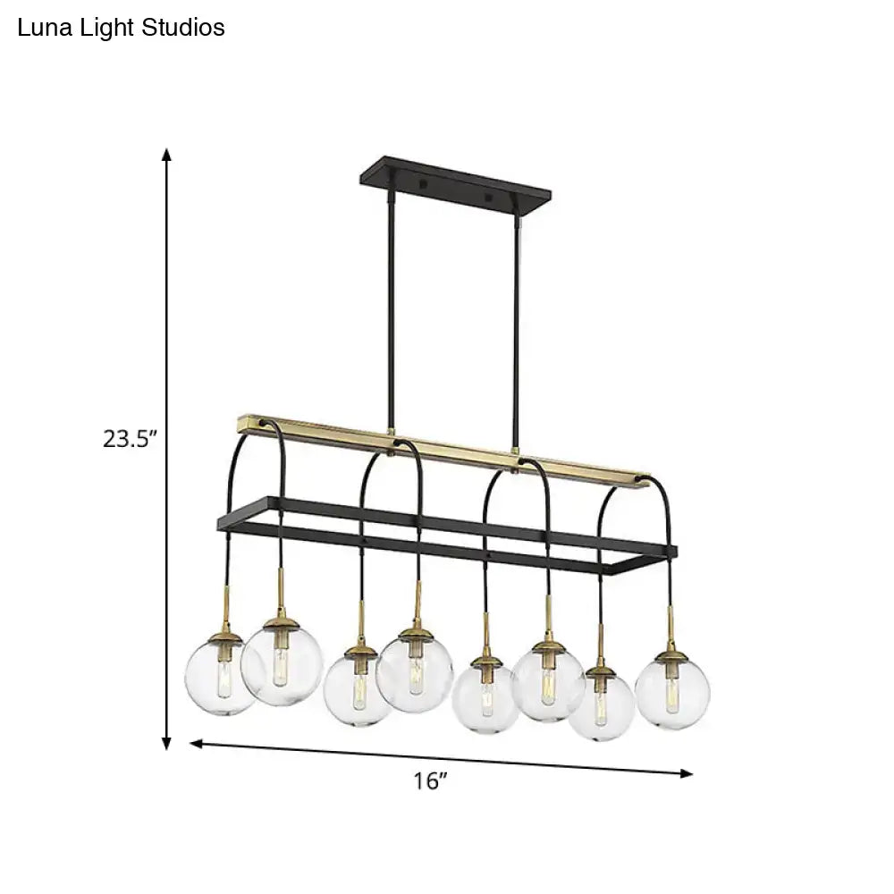 Modern DecorBites minimalist arch island pendant with clear glass globe bulbs and black and brass metal frame
