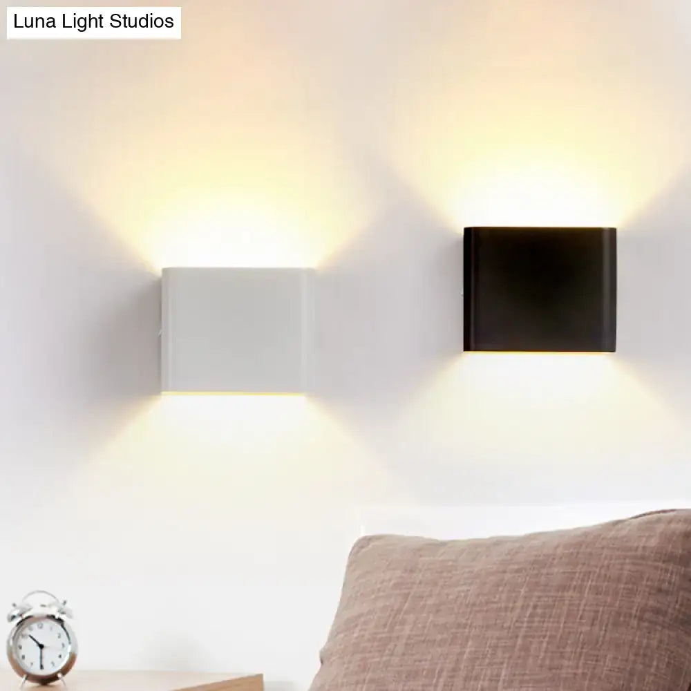 Modern minimalist cube shade sconce light in black and white with warm ambient light for living room decorbites minimalist cube
