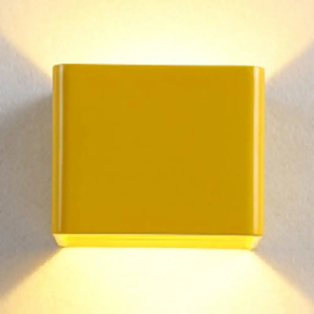 Vibrant yellow square sconce light with decorbites minimalist cube shade for modern black and white living room decor