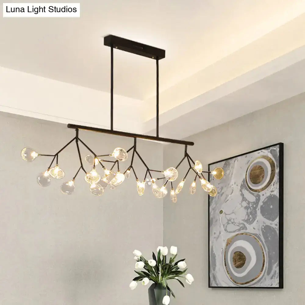 Modern black metal DecorBites™ glass lamp with white clear globe bulbs and gold bulb base accents for dining room lighting