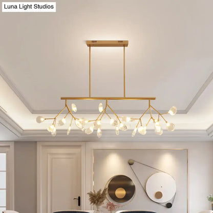Decorbites minimalist firefly island glass lamp with gold-toned bulb base and white clear frosted glass globe shades