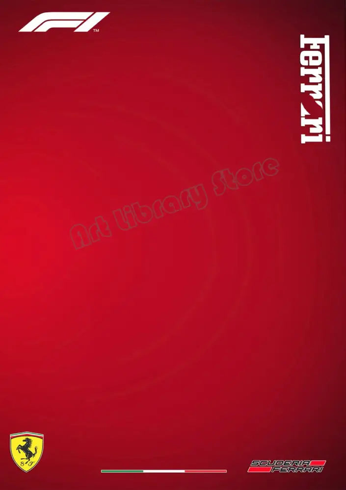 Red Ferrari Formula 1 minimalist canvas wall art featuring the prancing horse logo and FIA branding by DecorBites™