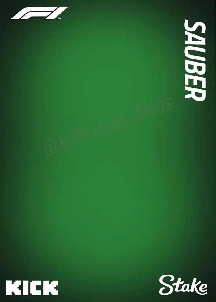 Decorbites™ minimalist formula 1 canvas wall art featuring solid green sauber team background with white text and logos