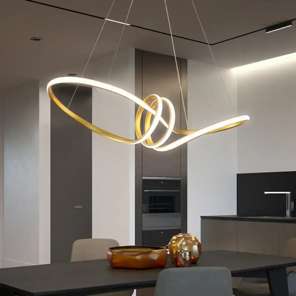 Decorbites minimalist gold twist island pendant light fixture with gold finish and modern led metal light fixture design