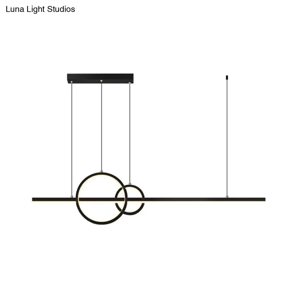 Modern black DecorBites minimalist LED ceiling light with circular rings and horizontal bar for kitchen island warm third gear