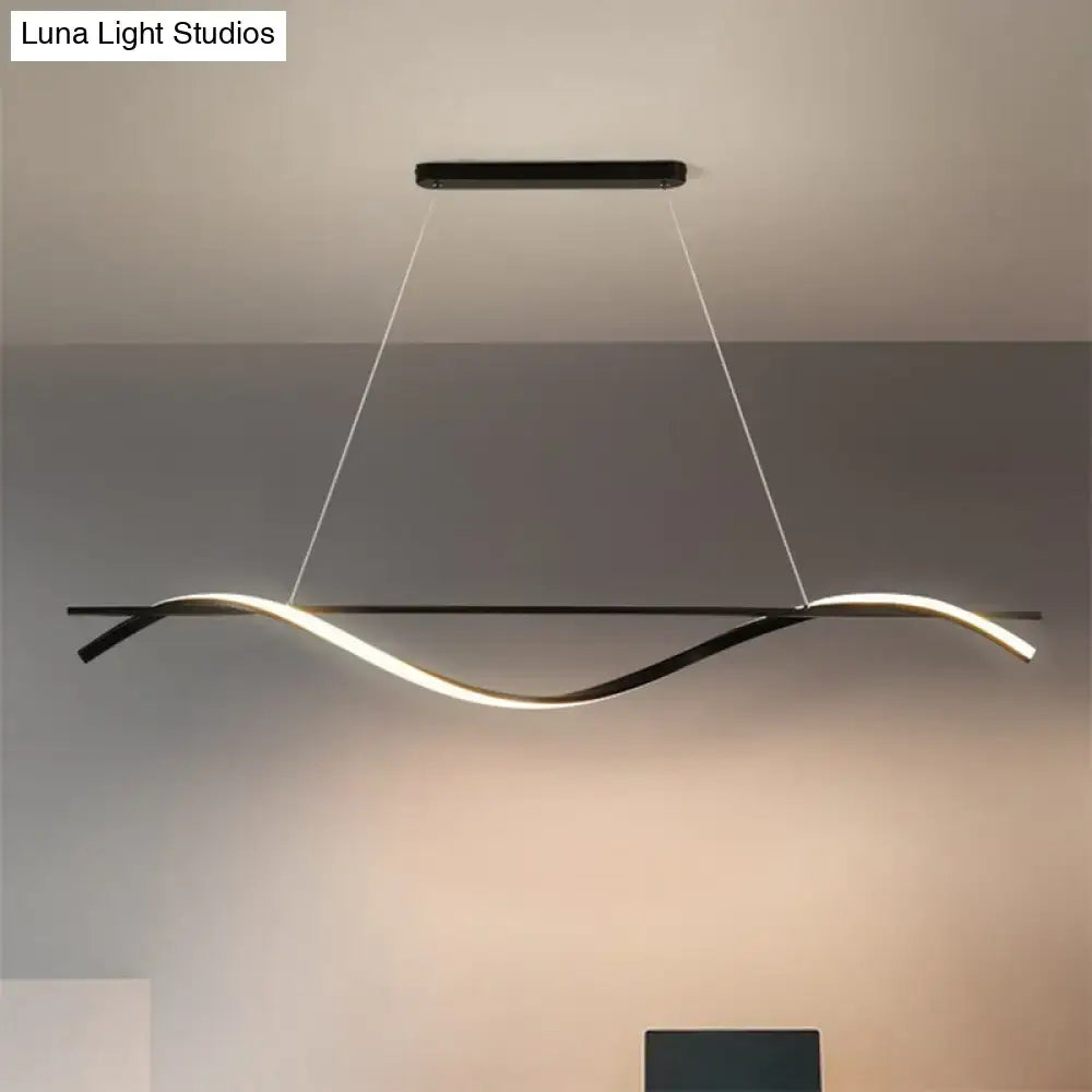 DecorBites™ minimalist black and white led hanging island light with sleek curved design for dining room use