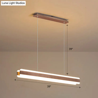 Modern bronze linear acrylic hanging led island pendant with two white led strips for dining room lighting