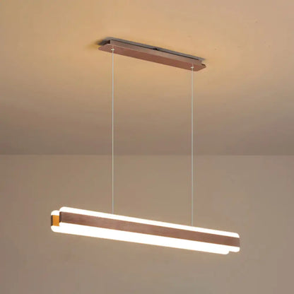 DecorBites™ minimalist led island pendant with sleek metallic frame and warm white linear acrylic hanging light illumination