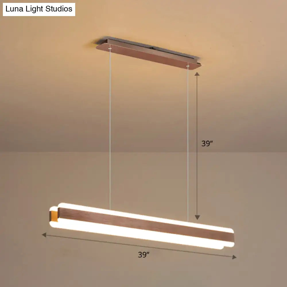Modern rectangular led island pendant with sleek metallic frame and warm white linear acrylic hanging light for dining room