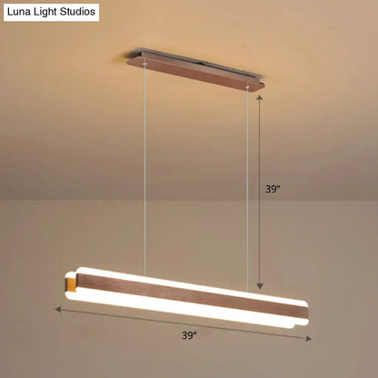 Modern rectangular led island pendant with sleek metallic frame and warm white linear acrylic hanging light for dining room
