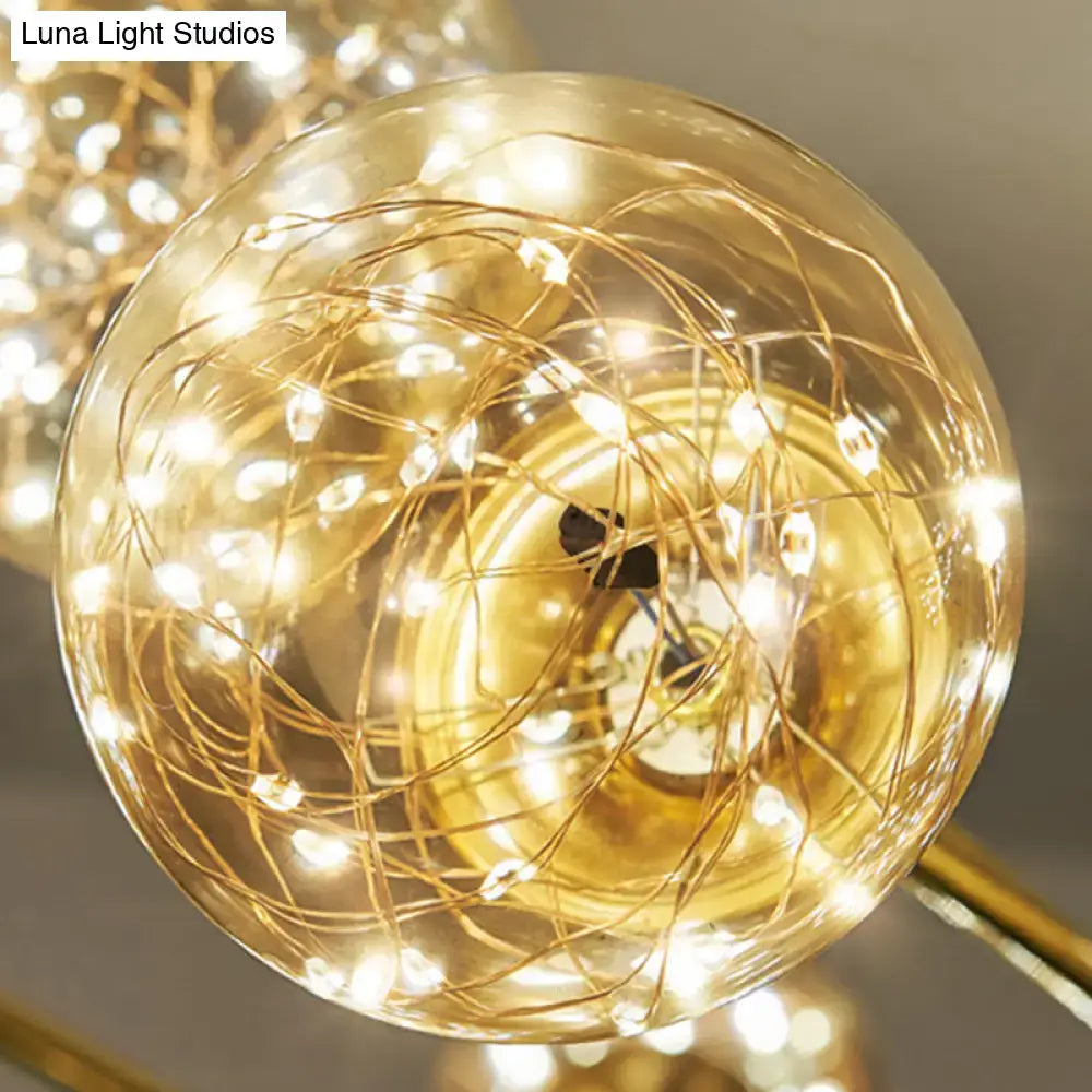 Decorbites™ minimalist led pendant ceiling light with clear glass sphere shade and warm glowing fairy lights inside