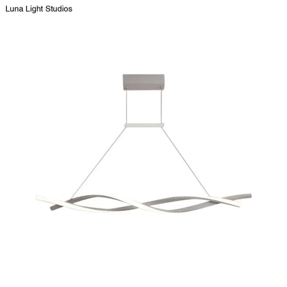 Modern silver-toned DecorBites minimalist linear pendant light with wave-shaped arms and acrylic shade for restaurants