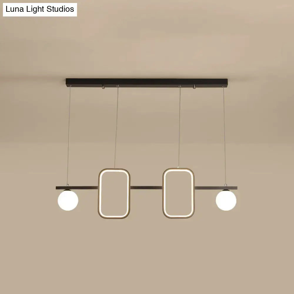 Modern black metal pendant light with symmetrical geometric led panels and cream glass shade for dining room island with remote control stepless