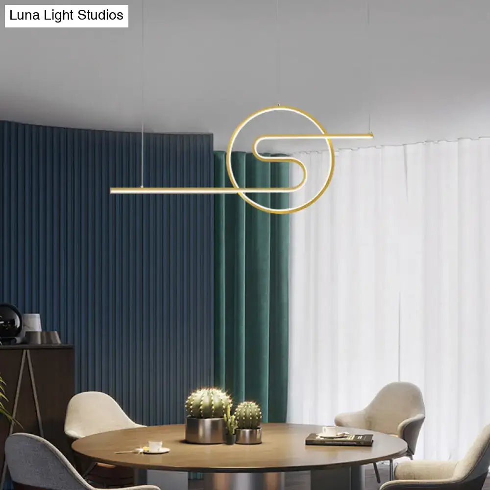 Gold-toned minimalist metal led hanging light with geometric design for dining room and kitchen island by DecorBites