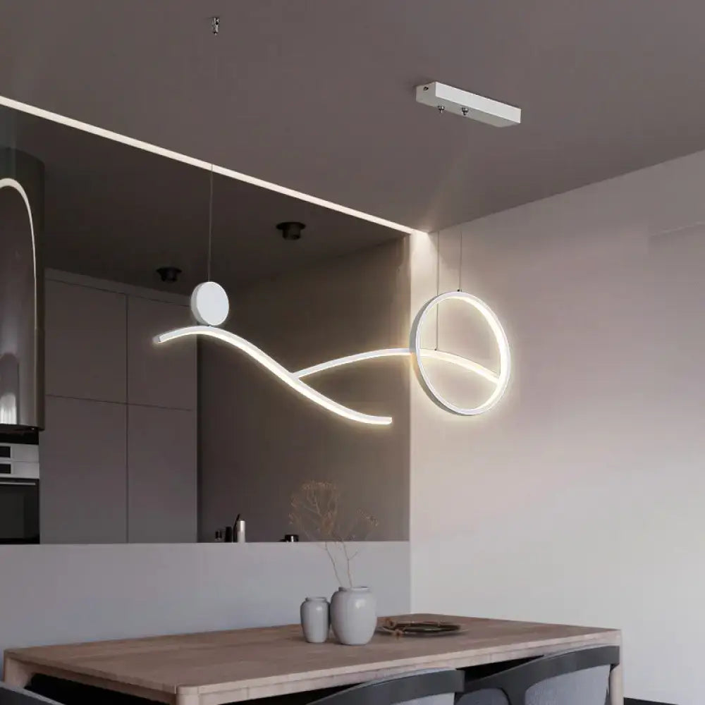 DecorBites minimalist metal led hanging light with sleek white illuminated curves for dining room and kitchen island