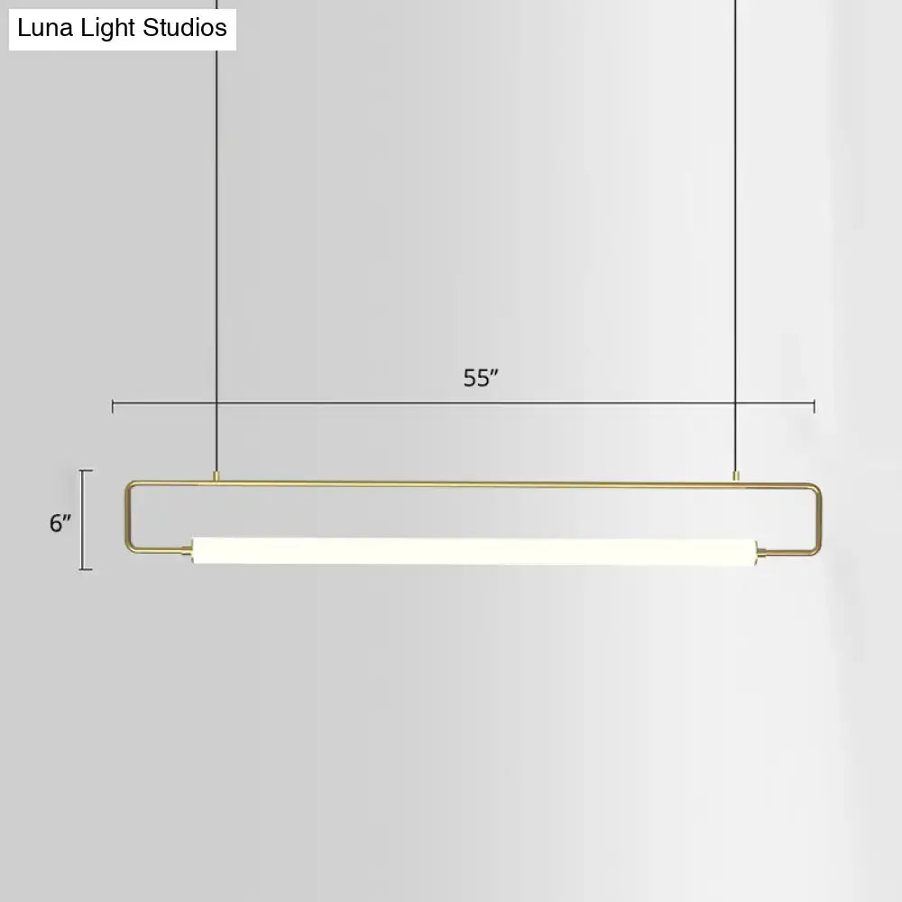 Decorbites™ minimalist metal led pendant ceiling light with brass frame and integrated white led strip for dining room fixture height