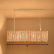 DecorBites™ minimalist rectangular beige rattan restaurant hanging lamp with natural fiber texture and white chain suspension