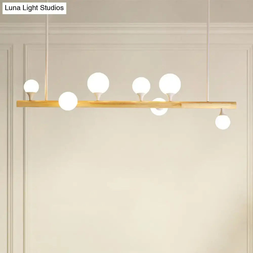 Modern minimalist wood linear hanging pendant light with six opal glass balls 220-240v 110-120v ideal for restaurants