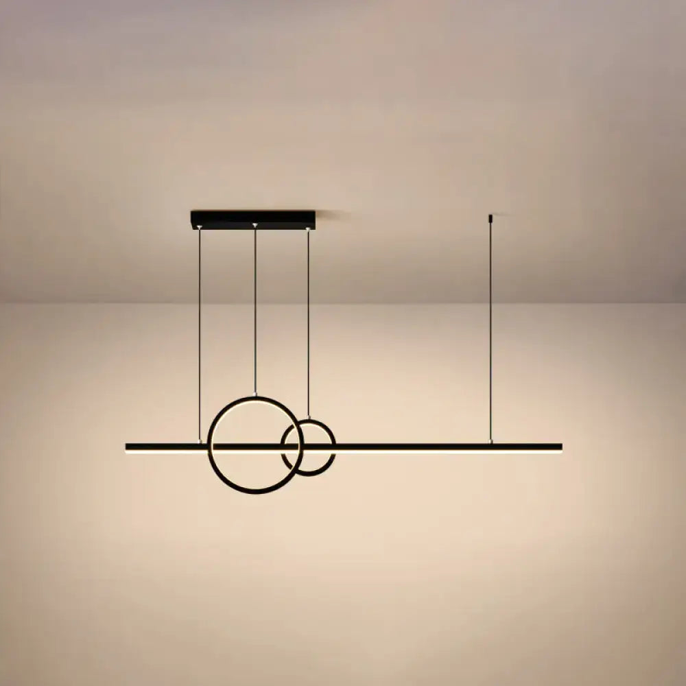 Black minimalist decorbites™ acrylic led ceiling light with circular rings and horizontal bar for dining room suspension