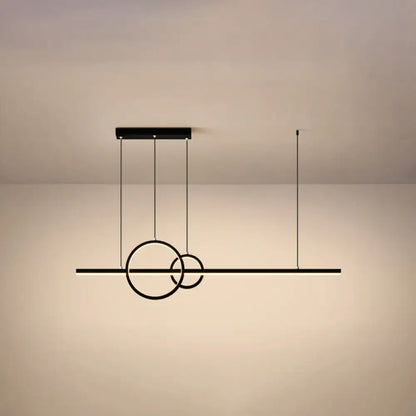 Black minimalist decorbites™ acrylic led ceiling light with circular rings and horizontal bar for dining room suspension