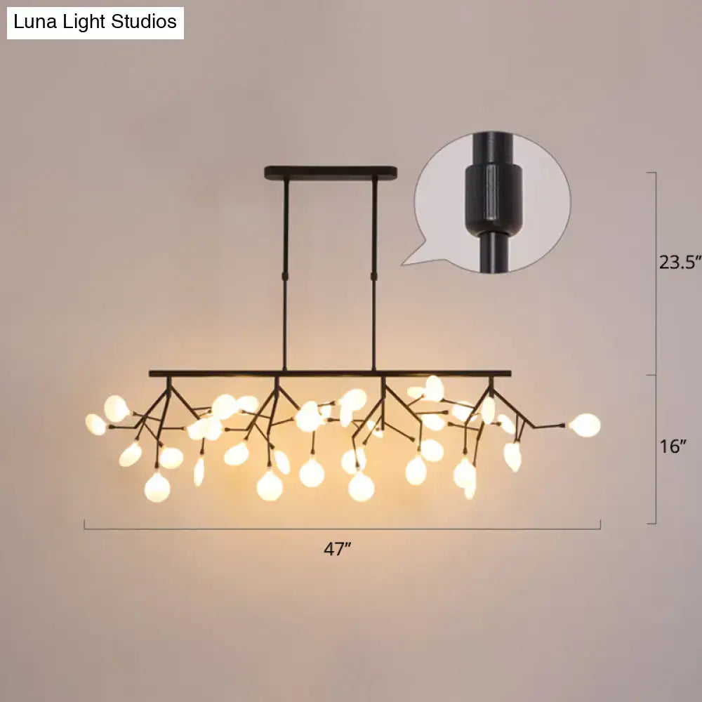Black metal ceiling pendant with branching arms and frosted glass bulbs designed for dining room acrylic twig ceiling use
