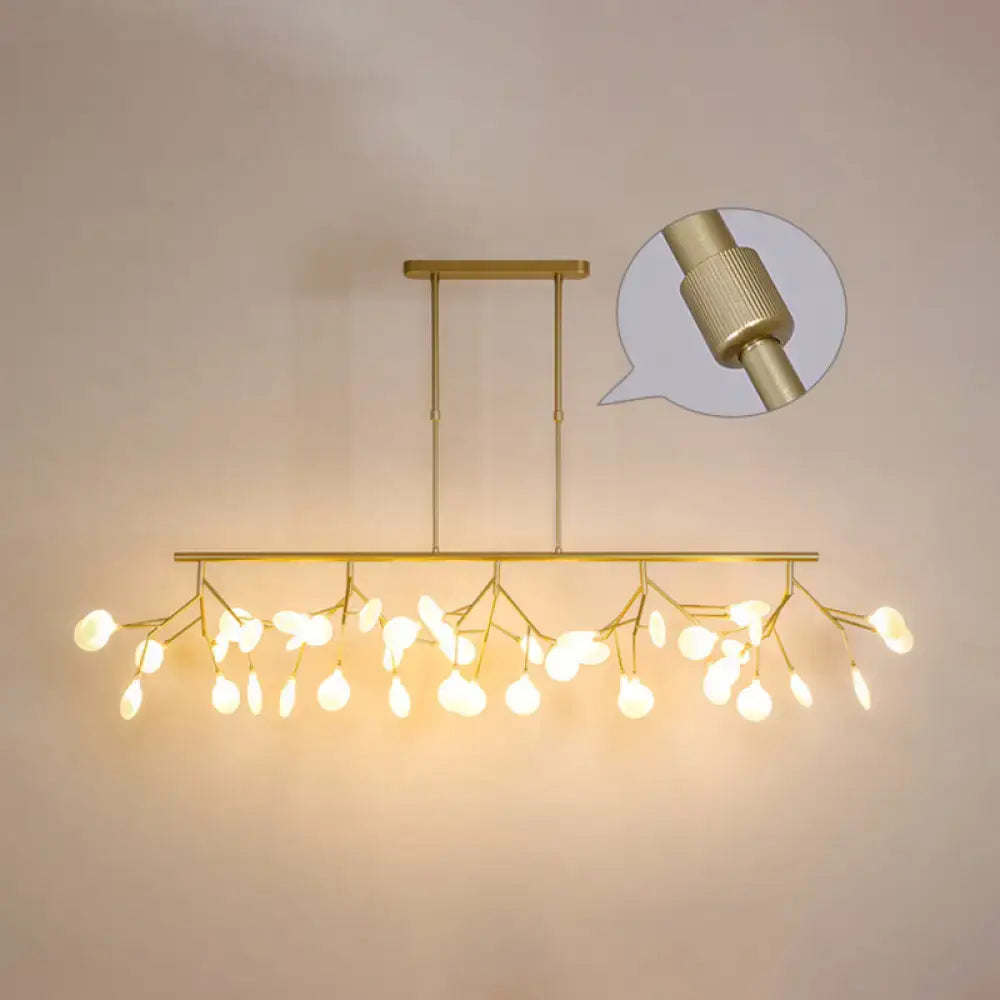 Gold-toned DecorBites™ minimalistic acrylic twig ceiling pendant with frosted glass bulbs for dining room lighting