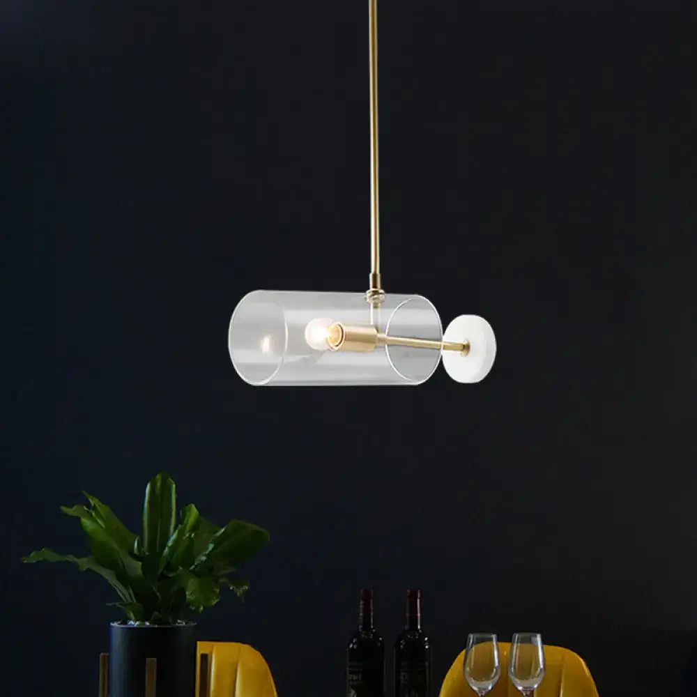 DecorBites™ minimalistic brass pendant light with clear glass shade and white end cap for dining table e12 e14 inch fixture