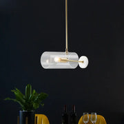DecorBites™ minimalistic brass pendant light with clear glass shade and white end cap for dining table e12 e14 inch fixture