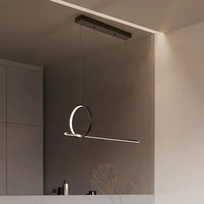DecorBites™ minimalistic iron ceiling light fixture with sleek circular ring and horizontal bar in black finish
