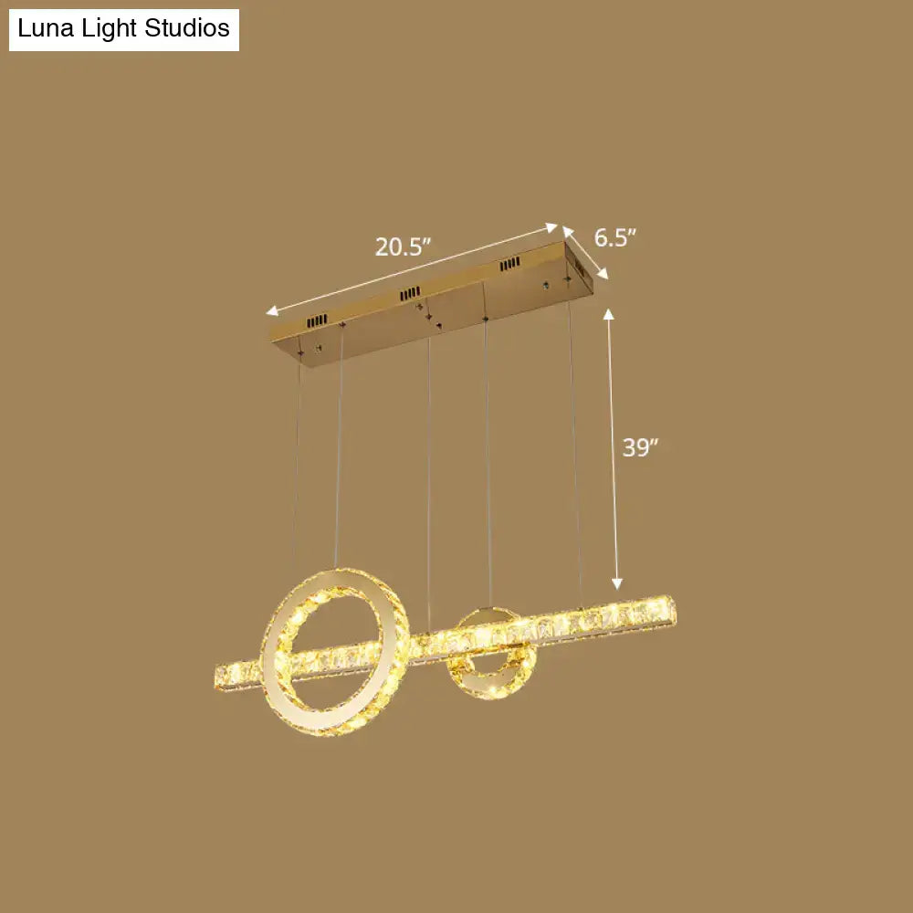 Gold-toned decorbites minimalistic LED pendant light with crystal rings and rectangular mount for 110v-120v and 220v-240v use