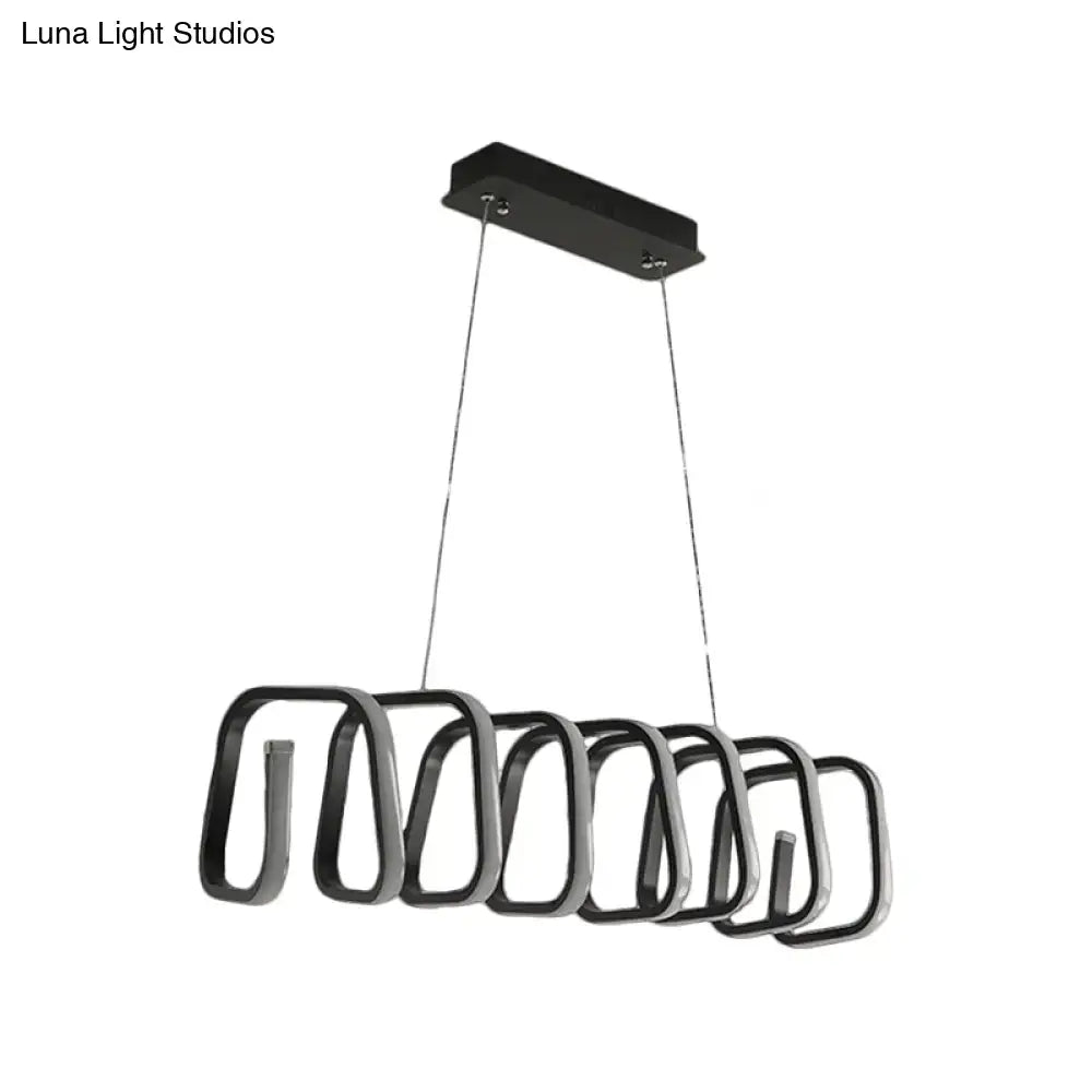 Modern black metal led pendant island light fixture with geometric rectangular loops for dining room ceilings