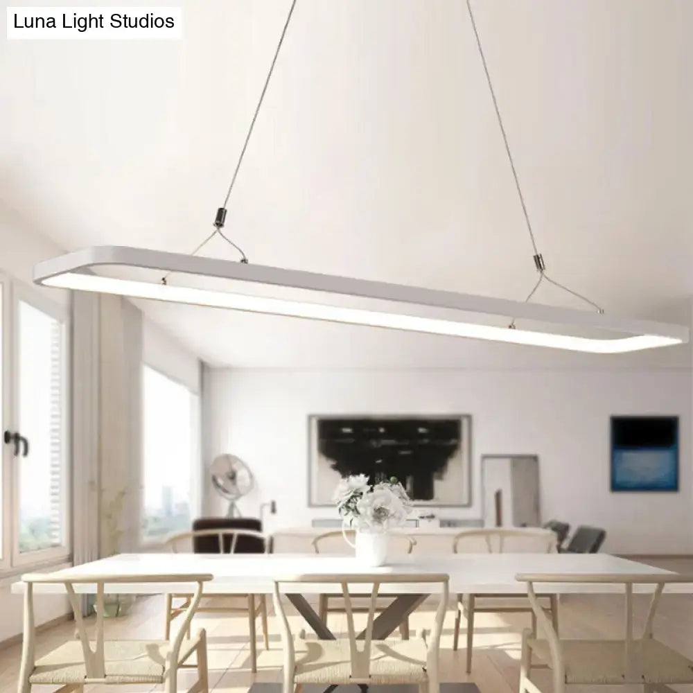 Modern white rectangular DecorBites™ LED pendant light with acrylic shade and sleek metallic cords suitable for warm white 110v-120v or 220v-240v use