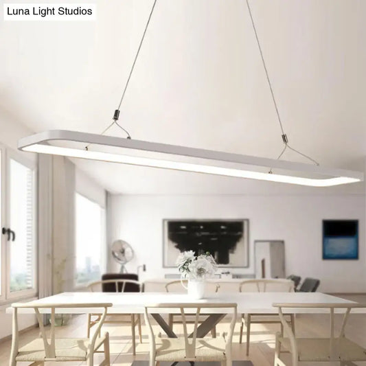 Modern white rectangular DecorBites™ LED pendant light with acrylic shade and sleek metallic cords suitable for warm white 110v-120v or 220v-240v use