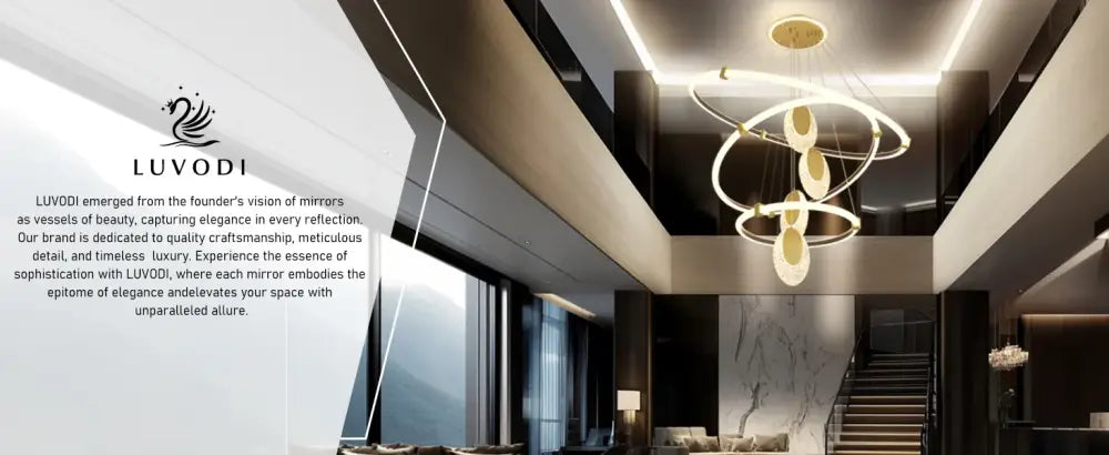 DecorBites modern 3-layer led chandelier pendant light with gold-toned circular led rings and embedded acrylic accents