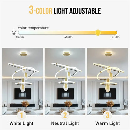 DecorBites™ modern 3-layer LED chandelier pendant light with sleek circular LED rings and acrylic accents in metallic finish