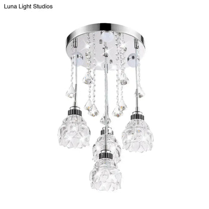 DecorBites modern 4-head pendant light with chrome finish crystal shades and clear crystals for 220v-240v 110v-120v use