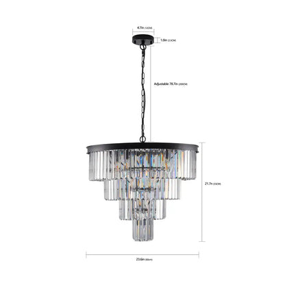 Decorbites modern 4-tier black crystal chandelier with tiered crystal rods in a black metal frame