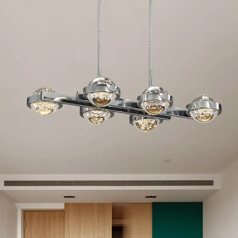 Decorbites modern 6-head led island lamp with chrome gold finish and seedy crystal ball for dining table lighting