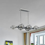 Modern chrome gold led island lamp with six chrome finished spherical glass fixtures for dining table lighting