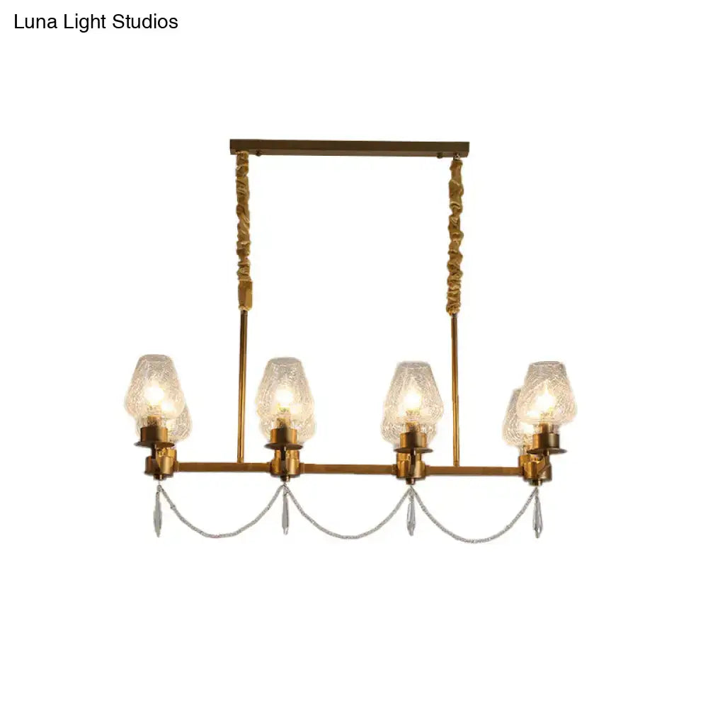 Gold-toned decorbites modern 8-light crystal pendant ceiling light with four textured glass shades and crystal chains