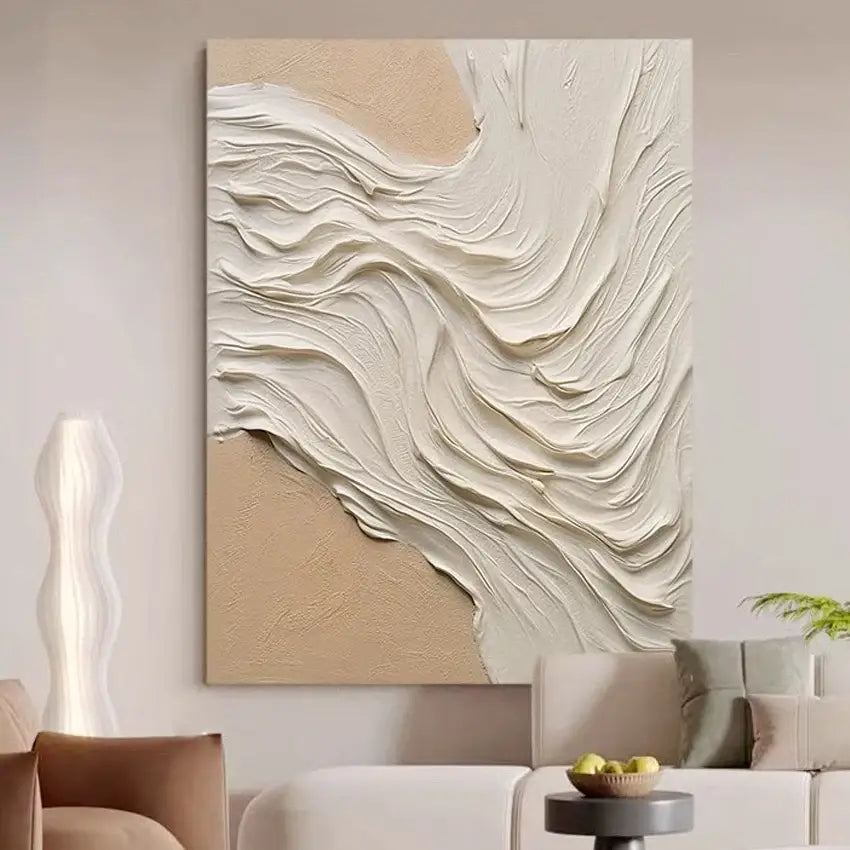 Decorbites™ modern abstract 3d acrylic wall art set with beige off-white textured canvas and room decoration thickness