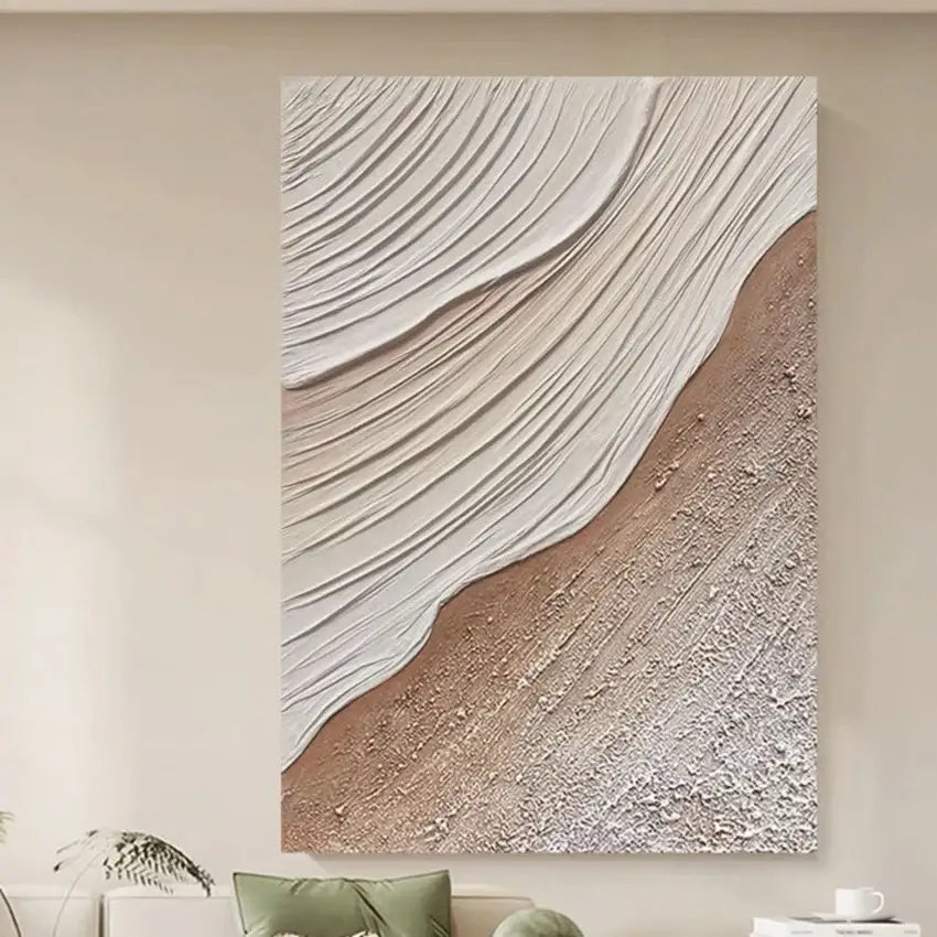 DecorBites™ modern abstract 3D acrylic wall art set with textured beige and taupe waves for aesthetic room decoration thickness
