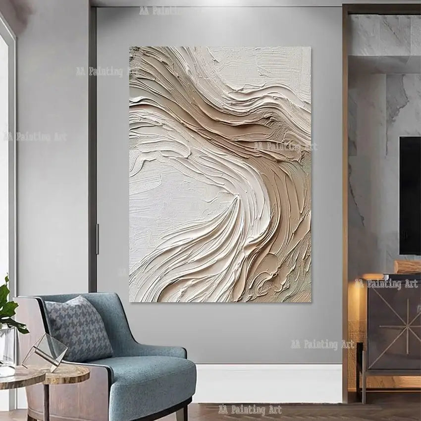 Decorbites™ modern abstract 3d acrylic wall art set with textured beige and cream brushstrokes ideal for aesthetic room decoration thickness