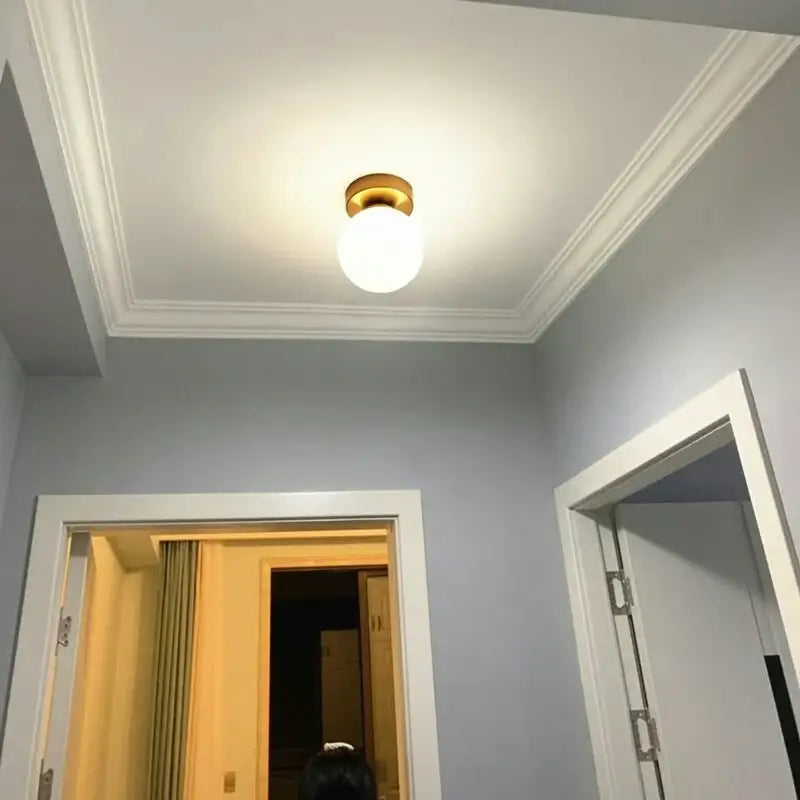 DecorBites™ modern acrylic ball ceiling light with frosted glass and brass-finished base for home lighting