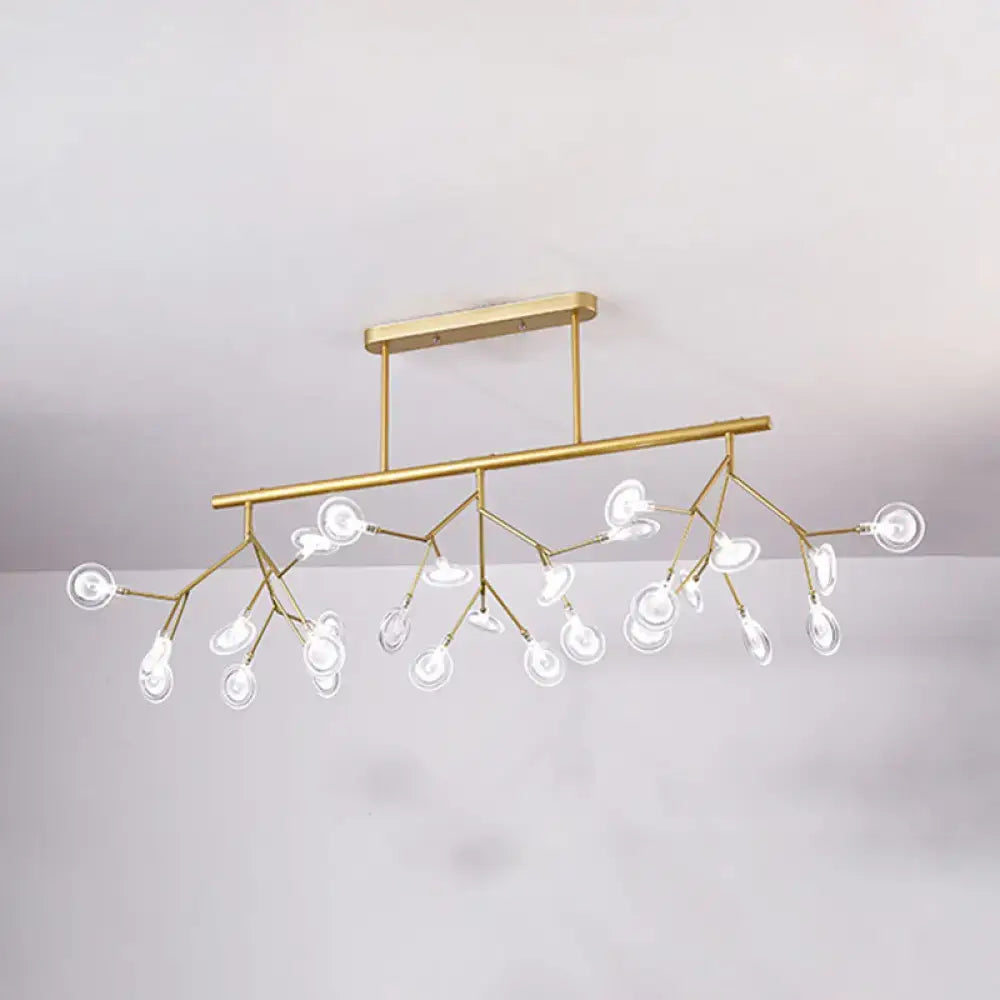 Decorbites modern acrylic firefly island pendant dining room chandelier with gold-toned branching arms and clear glass globes