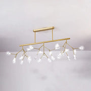 Decorbites modern acrylic firefly island pendant dining room chandelier with gold-toned branching arms and clear glass globes