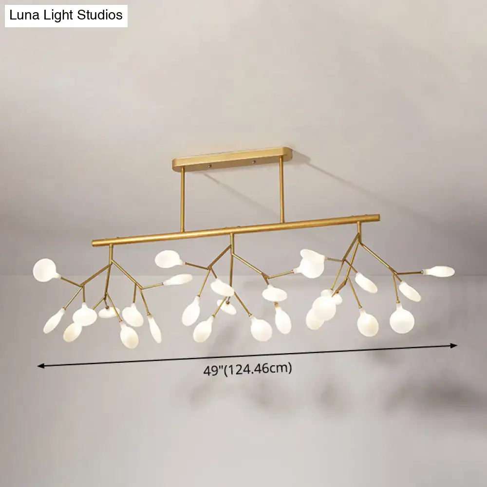 Gold-toned modern firefly island pendant with acrylic frosted globe lights for dining room ceiling decor