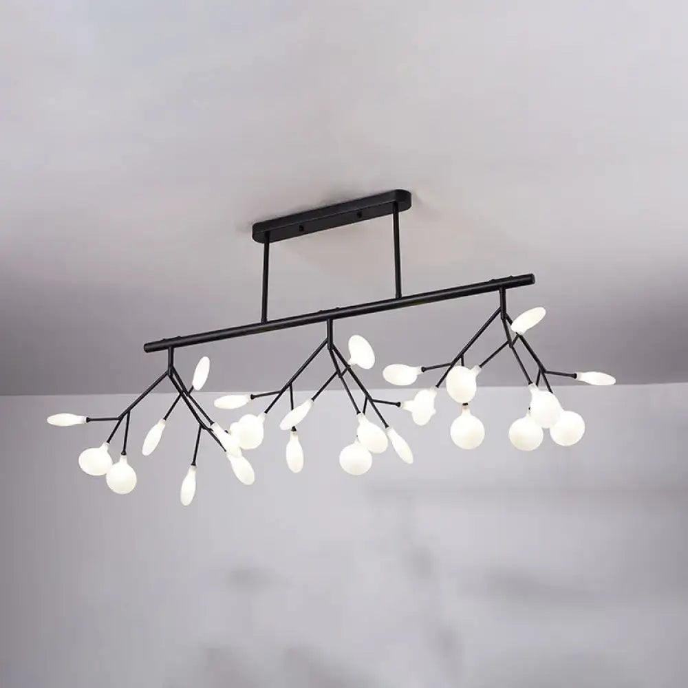 Black metal firefly island pendant chandelier with branching arms and frosted glass globes for dining room lighting