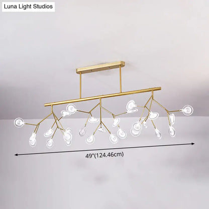 Gold-toned firefly island pendant chandelier with branching arms and clear glass globe shades for dining room lighting